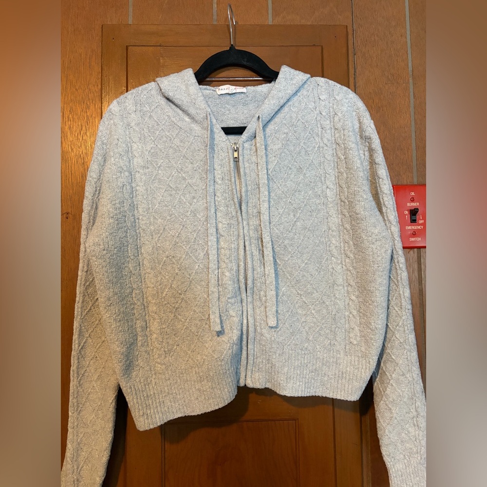 Gray Hooded Zip-Up Cardigan Sweater